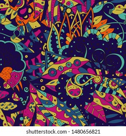 Tracery seamless pattern. Mehndi design. Ethnic colorful doodle texture. Curved doodling background. Vector