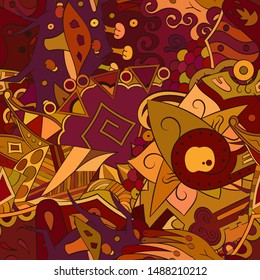 Tracery seamless pattern. Mehndi design. Ethnic colorful doodle texture. Curved doodling background. Vector