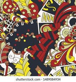 Tracery seamless pattern. Mehndi design. Ethnic colorful doodle texture. Curved doodling background. Vector