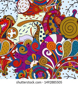 Tracery seamless pattern. Mehndi design. Ethnic colorful doodle texture. Curved doodling background. Vector