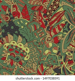 Tracery seamless pattern. Mehndi design. Ethnic colorful doodle texture. Curved doodling background. Vector