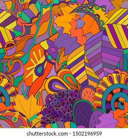 Tracery seamless pattern. Mehndi design. Ethnic colorful doodle texture. Curved doodling background. Vector