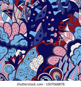 Tracery seamless pattern. Mehndi design. Ethnic colorful doodle texture. Curved doodling background. Vector
