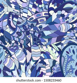 Tracery seamless pattern. Mehndi design. Ethnic colorful doodle texture. Curved doodling background. Vector