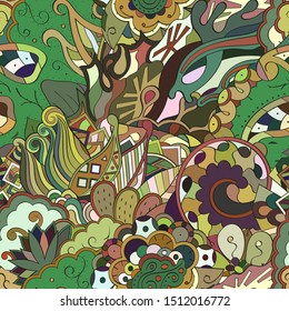 Tracery seamless pattern. Mehndi design. Ethnic colorful doodle texture. Curved doodling background. Vector
