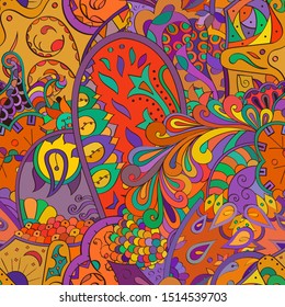 Tracery seamless pattern. Mehndi design. Ethnic colorful doodle texture. Curved doodling background. Vector