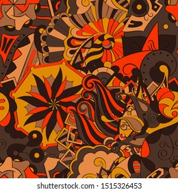 Tracery seamless pattern. Mehndi design. Ethnic colorful doodle texture. Curved doodling background. Vector
