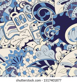 Tracery seamless pattern. Mehndi design. Ethnic colorful doodle texture. Curved doodling background. Vector