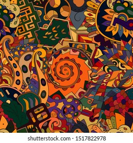 Tracery seamless pattern. Mehndi design. Ethnic colorful doodle texture. Curved doodling background. Vector