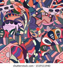 Tracery seamless pattern. Mehndi design. Ethnic colorful doodle texture. Curved doodling background. Vector
