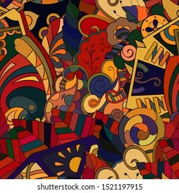 Tracery seamless pattern. Mehndi design. Ethnic colorful doodle texture. Curved doodling background. Vector