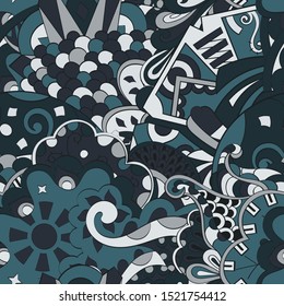 Tracery seamless pattern. Mehndi design. Ethnic colorful doodle texture. Curved doodling background. Vector