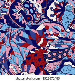 Tracery seamless pattern. Mehndi design. Ethnic colorful doodle texture. Curved doodling background. Vector