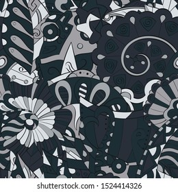 Tracery seamless pattern. Mehndi design. Ethnic colorful doodle texture. Curved doodling background. Vector