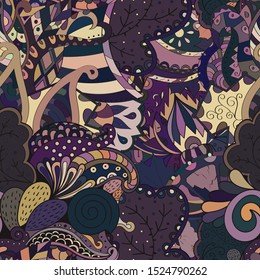 Tracery seamless pattern. Mehndi design. Ethnic colorful doodle texture. Curved doodling background. Vector