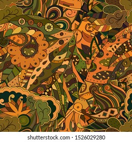 Tracery seamless pattern. Mehndi design. Ethnic colorful doodle texture. Curved doodling background. Vector