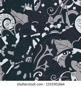 Tracery seamless pattern. Mehndi design. Ethnic colorful doodle texture. Curved doodling background. Vector