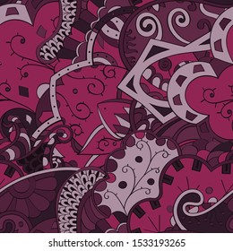 Tracery seamless pattern. Mehndi design. Ethnic colorful doodle texture. Curved doodling background. Vector