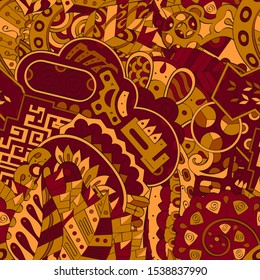 Tracery seamless pattern. Mehndi design. Ethnic colorful doodle texture. Curved doodling background. Vector