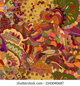 Tracery seamless pattern. Mehndi design. Ethnic colorful doodle texture. Curved doodling background. Vector