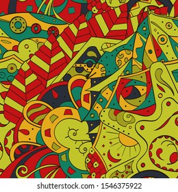 Tracery seamless pattern. Mehndi design. Ethnic colorful doodle texture. Curved doodling background. Vector