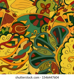 Tracery seamless pattern. Mehndi design. Ethnic colorful doodle texture. Curved doodling background. Vector