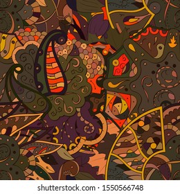 Tracery seamless pattern. Mehndi design. Ethnic colorful doodle texture. Curved doodling background. Vector