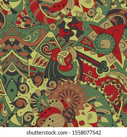 Tracery seamless pattern. Mehndi design. Ethnic colorful doodle texture. Curved doodling background. Vector
