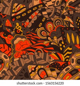Tracery seamless pattern. Mehndi design. Ethnic colorful doodle texture. Curved doodling background. Vector