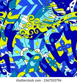 Tracery seamless pattern. Mehndi design. Ethnic colorful doodle texture. Curved doodling background. Vector