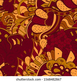 Tracery seamless pattern. Mehndi design. Ethnic colorful doodle texture. Curved doodling background. Vector