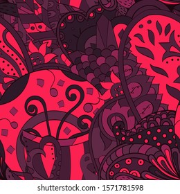 Tracery seamless pattern. Mehndi design. Ethnic colorful doodle texture. Curved doodling background. Vector