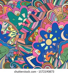 Tracery seamless pattern. Mehndi design. Ethnic colorful doodle texture. Curved doodling background. Vector