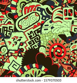 Tracery seamless pattern. Mehndi design. Ethnic colorful doodle texture. Curved doodling background. Vector