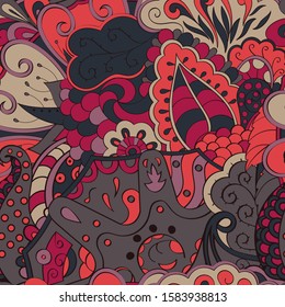 Tracery seamless pattern. Mehndi design. Ethnic colorful doodle texture. Curved doodling background. Vector
