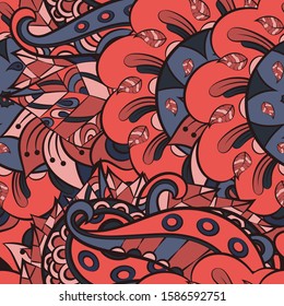Tracery seamless pattern. Mehndi design. Ethnic colorful doodle texture. Curved doodling background. Vector