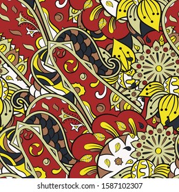 Tracery seamless pattern. Mehndi design. Ethnic colorful doodle texture. Curved doodling background. Vector