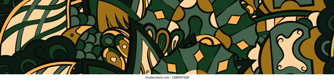 Tracery seamless pattern. Mehndi design. Ethnic colorful doodle texture. Curved doodling background. Vector