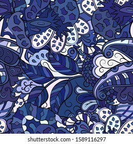 Tracery seamless pattern. Mehndi design. Ethnic colorful doodle texture. Curved doodling background. Vector