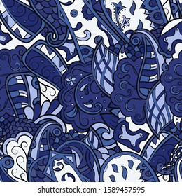 Tracery seamless pattern. Mehndi design. Ethnic colorful doodle texture. Curved doodling background. Vector