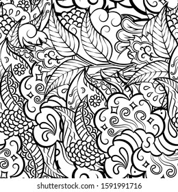 Tracery seamless pattern. Mehndi design. Ethnic monochrome binary doodle texture. Curved doodling black and white background. Vector