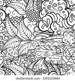 Tracery seamless pattern. Mehndi design. Ethnic monochrome binary doodle texture. Curved doodling black and white background. Vector