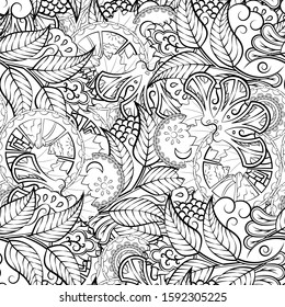 Tracery seamless pattern. Mehndi design. Ethnic monochrome binary doodle texture. Curved doodling black and white background. Vector