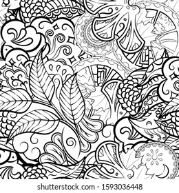 Tracery seamless pattern. Mehndi design. Ethnic monochrome binary doodle texture. Curved doodling black and white background. Vector