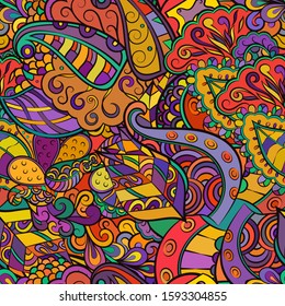Tracery seamless pattern. Mehndi design. Ethnic colorful doodle texture. Curved doodling background. Vector