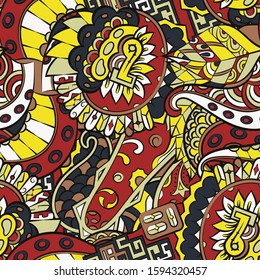 Tracery seamless pattern. Mehndi design. Ethnic colorful doodle texture. Curved doodling background. Vector
