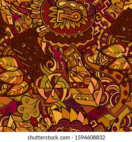 Tracery seamless pattern. Mehndi design. Ethnic colorful doodle texture. Curved doodling background. Vector