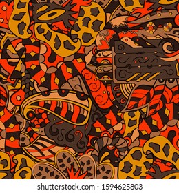 Tracery seamless pattern. Mehndi design. Ethnic colorful doodle texture. Curved doodling background. Vector