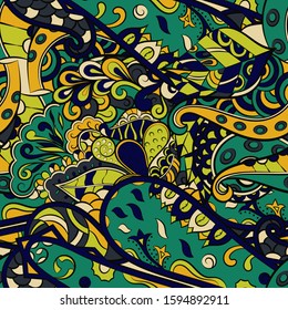 Tracery seamless pattern. Mehndi design. Ethnic colorful doodle texture. Curved doodling background. Vector