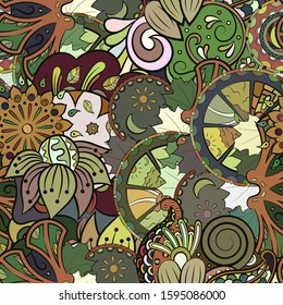 Tracery seamless pattern. Mehndi design. Ethnic colorful doodle texture. Curved doodling background. Vector